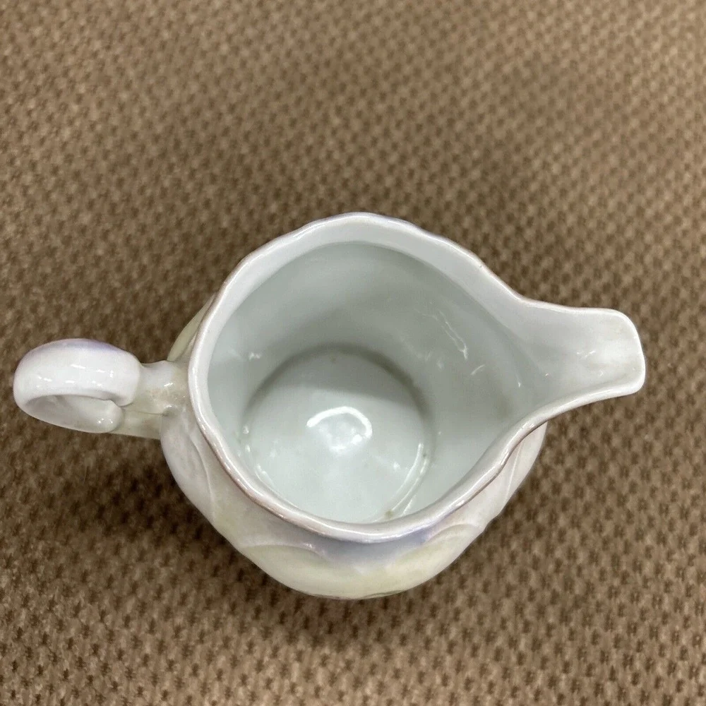Vintage Lusterware Pink Rose Creamer‎ Porcelain Marked Bavaria White Blue Green